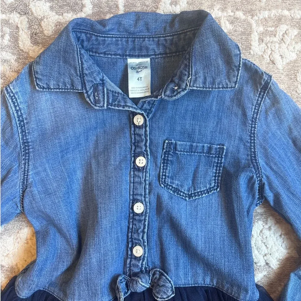 OshKosh B'gosh blue denim button up tutu bottom shirt dress‎ SIZE 4T